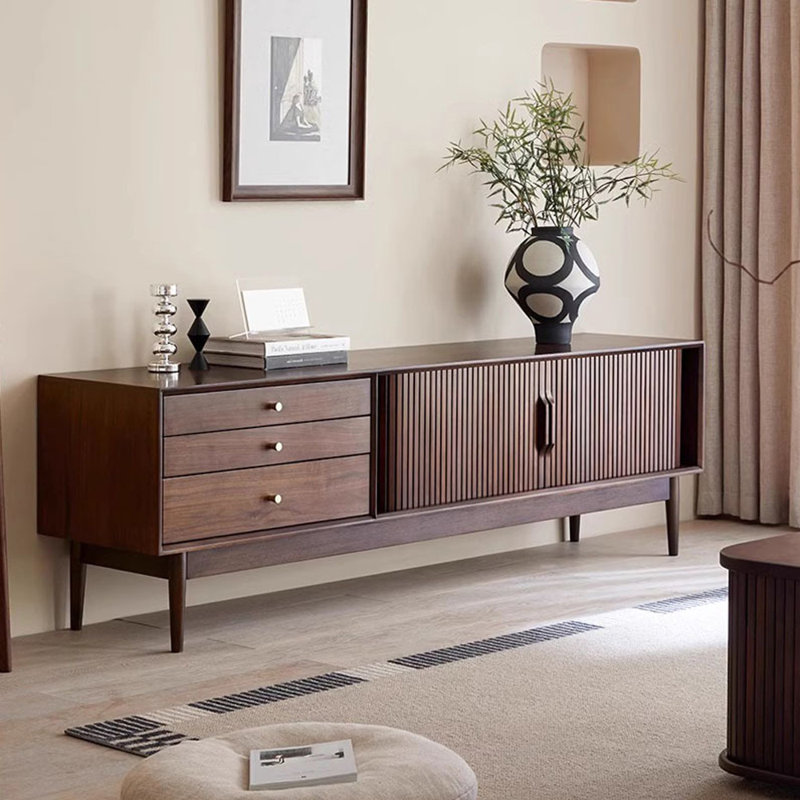 Console de télévision Mid-Century avec finition en bois, H 23,62 po x L 94,49 po x l 16,93 po