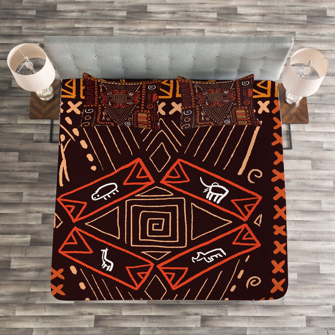 Gestepptes Bettdecken-Set, Aboriginal Cave, Stammes, Schwarz Orange