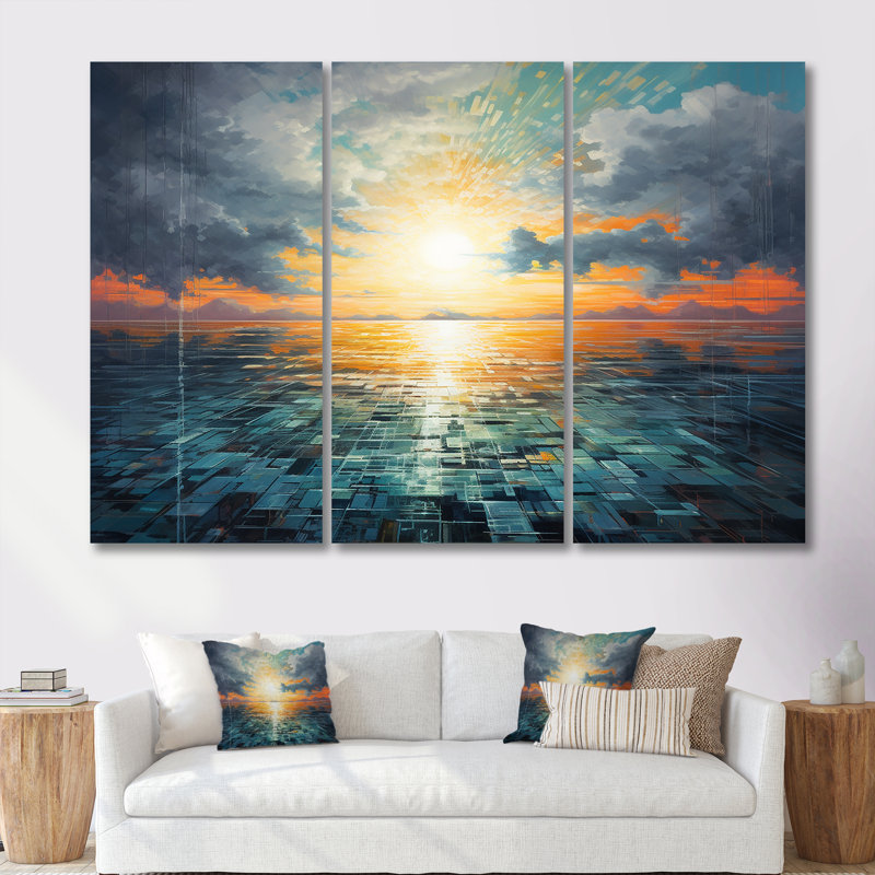 Coriène - ensemble d'art mural coucher de soleil, Toile tendue, H 40 po x l 60 po x P 1 po