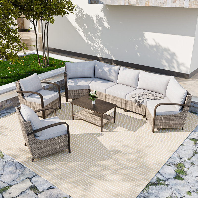 Ensemble de conversation avec canapé en rotin 8 pièces 8 pièces, Beige