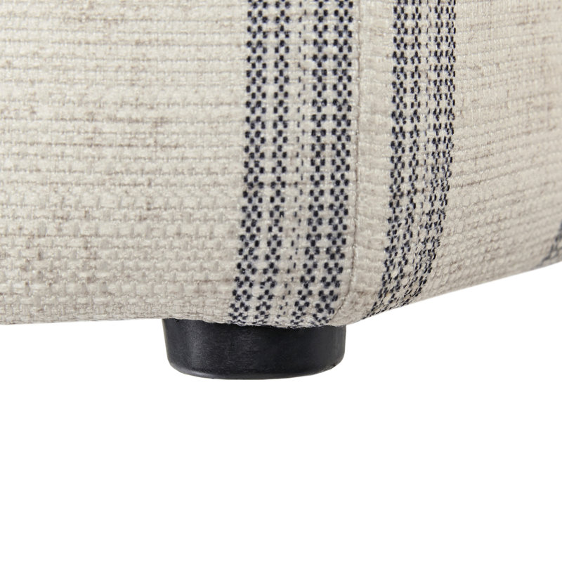Hexagonal Cream and Gray Striped Upholstered Ottoman