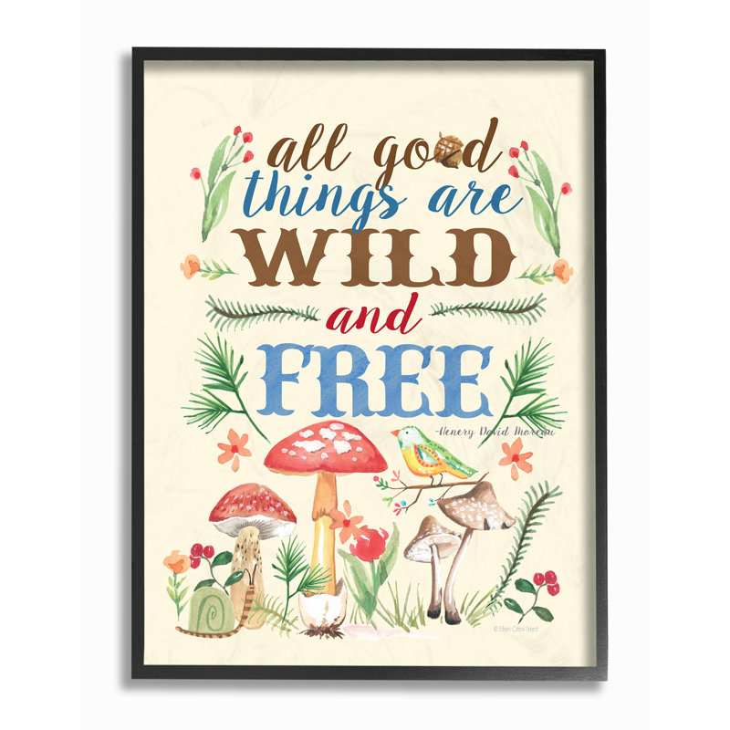 «Good Things Wild And Free», art textuel, H 20 po x l 16 po x P 1,5 po, Giclée encadrée noir minuit