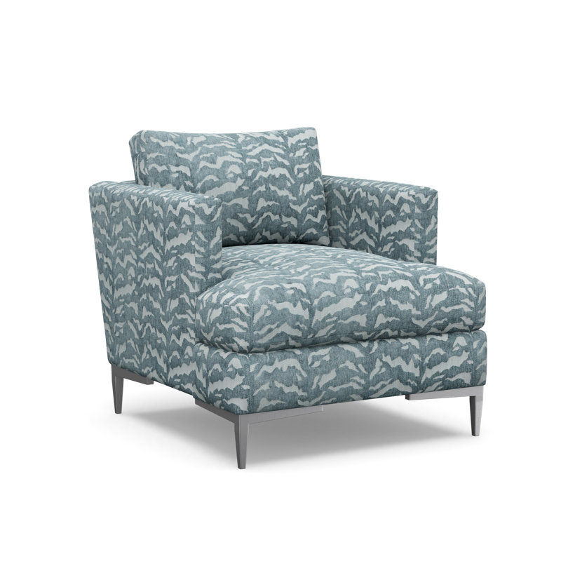 Aiden Accent Chair, Polished Stainless, Tigre Denim