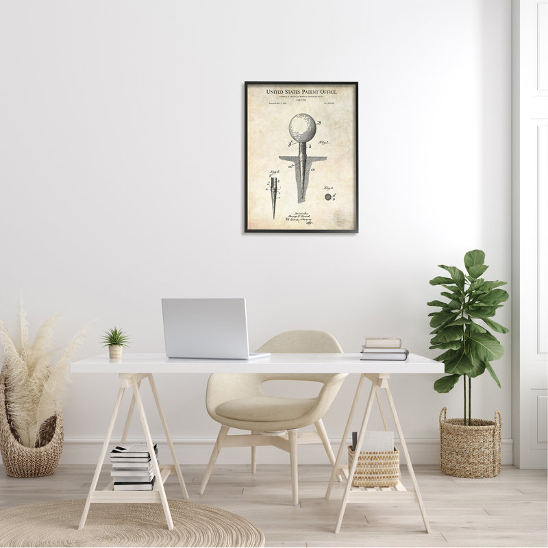 «Golf Ball Tee», brevet bleu, Schéma, contour, par Karl Hronek - impression, L 24 po x H 24 po, Cadre noir