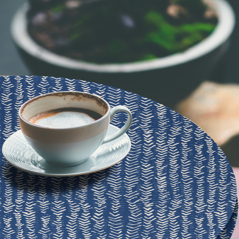 Ambesonne Blue Pattern Fitted Round Tablecloth Eggshell, 64.17" Round