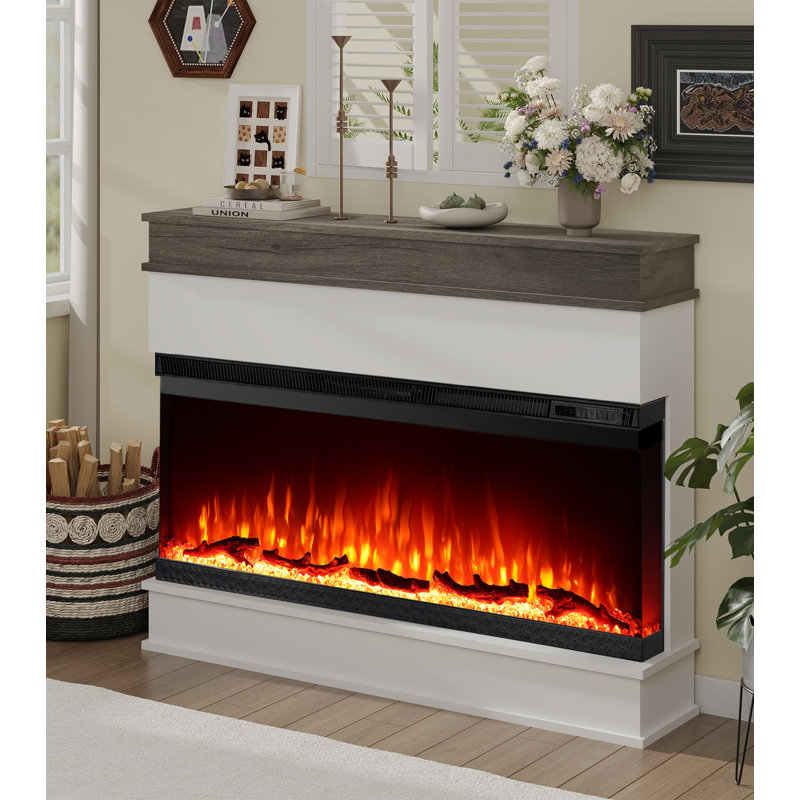 40" White Panoramic Electric Fireplace with Mantel, Extra-Wide Firebox, 9 Color Flame, Flame-Only Mode, 1500W, White