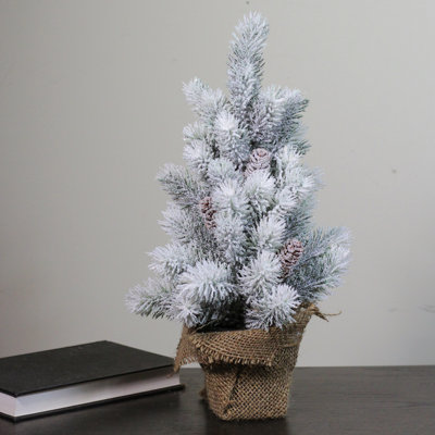 Arbre de Noël artificiel en forme de pin vert moyen 16 po avec base en toile de jute - non éclairé