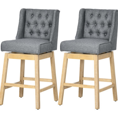 Sièges de bar pivotants à 180 degrés d'une hauteur de 2, siège de 30 po, gris avec repose-pieds en bois massif et coussin de siège capitonné, hauteur, gris, pivotant, repose-pieds