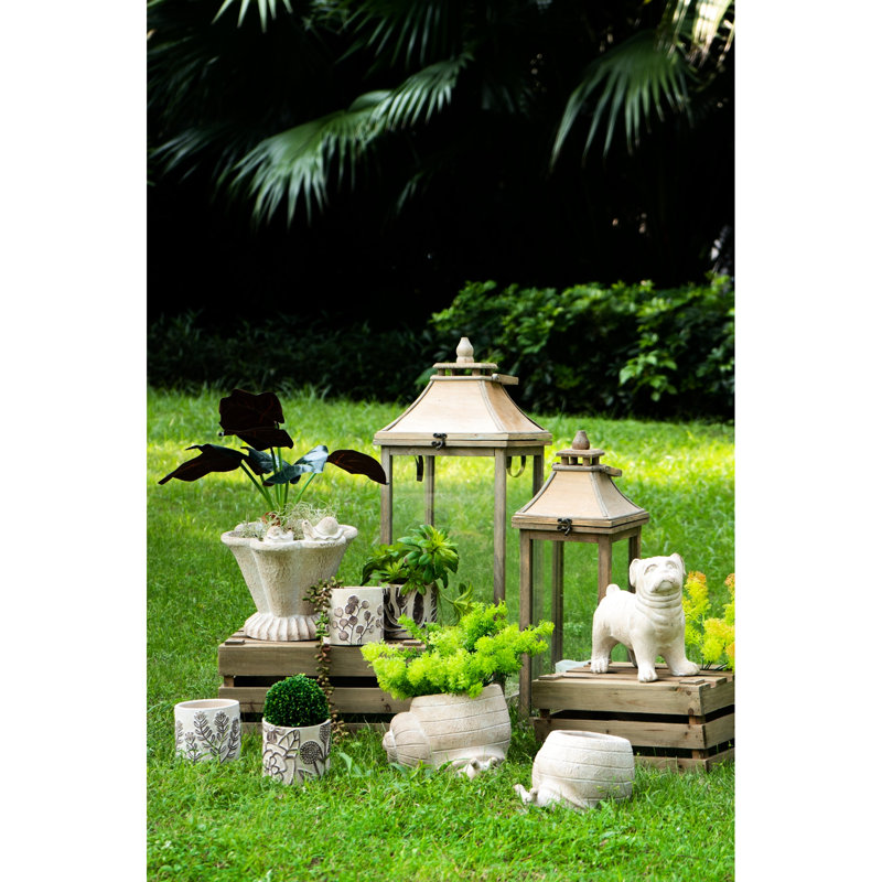 Of 4 Gray Sand - Cement Planters With Brown Botanical Highlights, 4.3X4.3X4 Inches, Add Charm To Entryway Room Interior And Patterns, Complement Bohemian Decor
