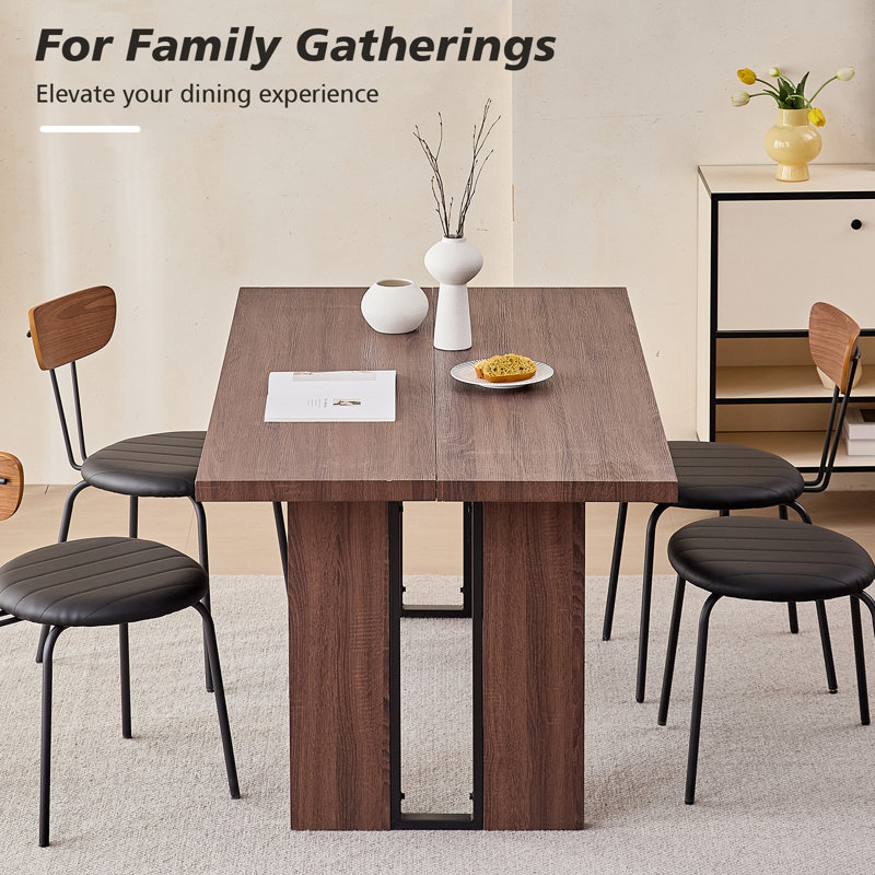 63" Rectangle Wood Dining Table For Kitchen, Dinner Table For 4 6 People With Heavy-Duty Legs, Brown