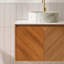 Meuble-lavabo et lavabo de salle de bain 24 po RUBEN, armoire de rangement flottante en contreplaqué, portes doubles en sergé avec garniture en métal, lavabo rond en céramique blanche à motif de pierre mat et plateau en pierre frittée, grain de bois de chêne brun (nouveau SKU)