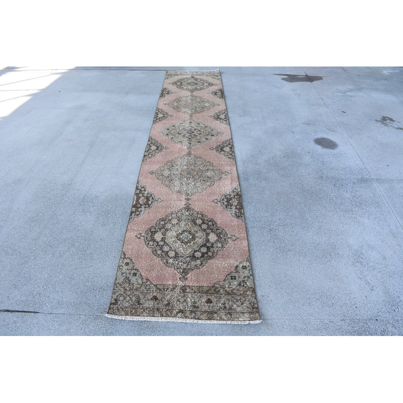 Classic Wool Patchwork Runner Rug, 29.5x148.4 Inch Pink Rug