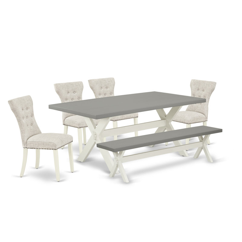  Person Acacia Solid Wood Dining Set, Cement, 6