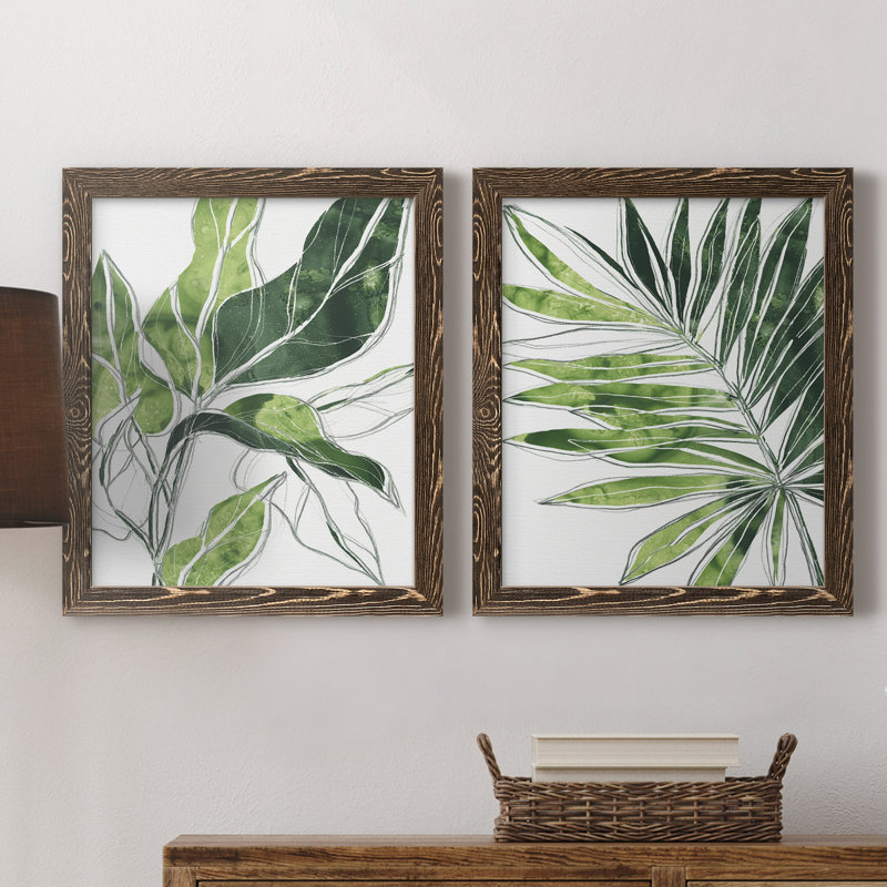 «Expressive Palm III», ensemble de 2 peintures sur toile encadrées, Noyer, H 20 po x l 34 po x P 1,5 po