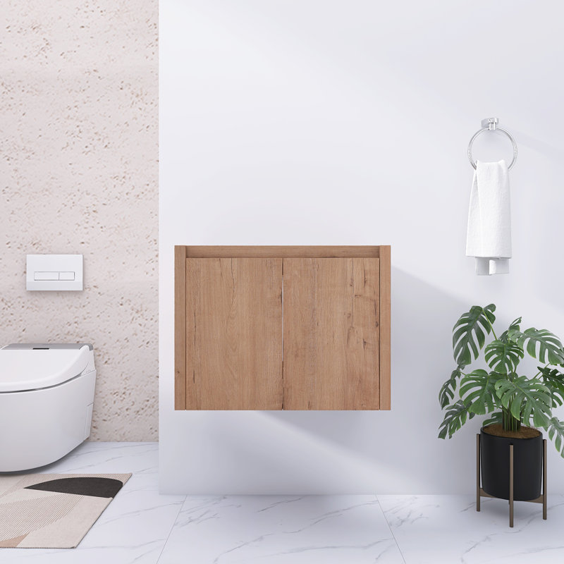Base de meuble-lavabo mural 24 po avec portes à fermeture douce, chêne imitation