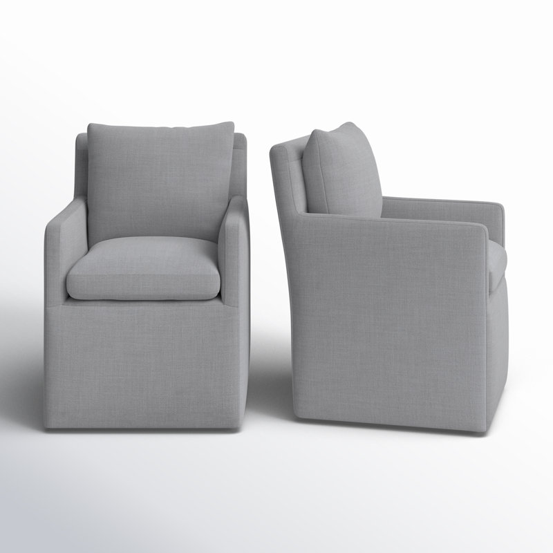 Alayaa Performance Upholstered Armchair with Casters, Effie Gray Performance Linen