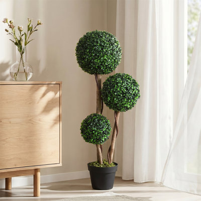 90 cm H Faux Boxwood Tree Plant in Cement Freestanding Planter