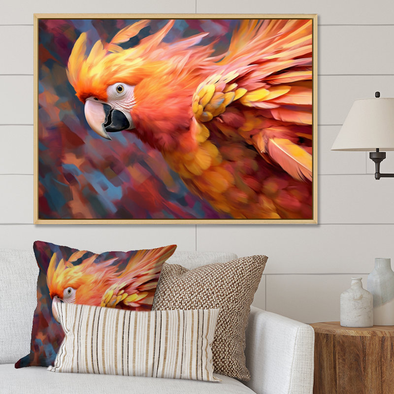 Perroquet tropical II - animaux, impressions sur toile, 12" H x 20" W, Cadre naturel flottant