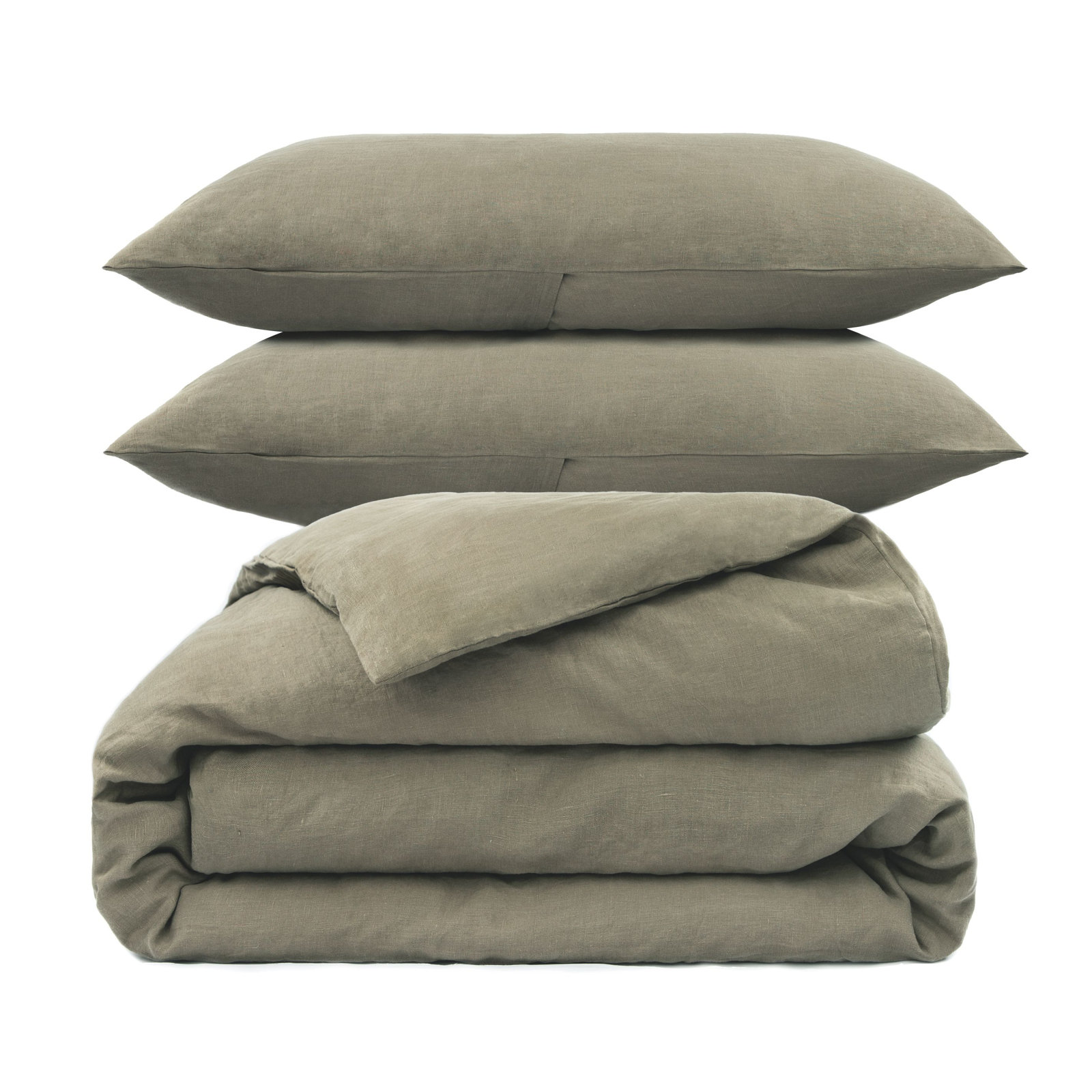100% French Linen Duvet Cover & Sham Set, Queen Duvet Cover + 2 Standard Pillow Shams, Moss