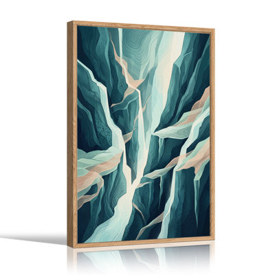Teal and Peach Abstract Topographic Lines Canvas Wall Art