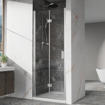 32 In. Wide Bi - Fold Pivot Glass Shower Door With Hardware, Easy Installation Instructions, And Pollution Coating 72 High Swing 6Mm Tempered Glass, Heavy Duty Handle, Noise Switching