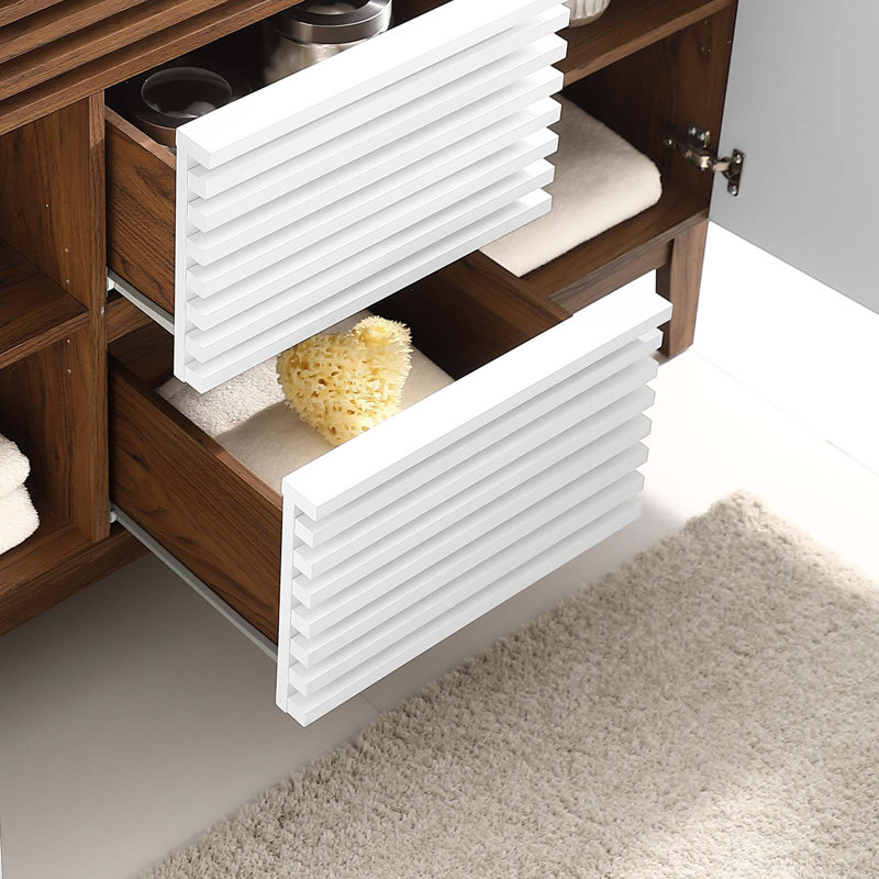 Render 47" White Walnut Mid-Century Modern Bathroom Vanity Base