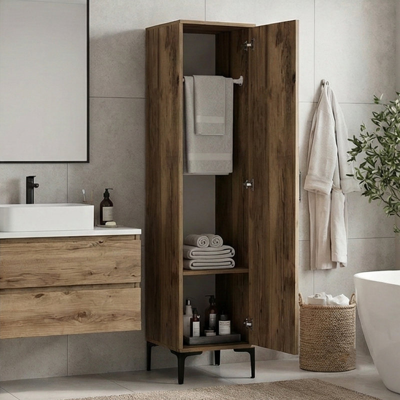 6.6 Ft. Tall Patterned Bathroom Cabinet, Walnut