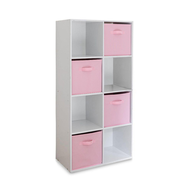 Northville 61cm W Cube Bookcase, White/Grey, (8 Shelves) 121cm H x 61cm W x 30cm D