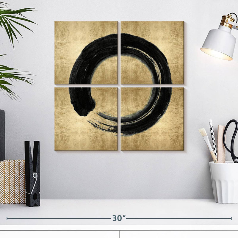 Avery, cercle zen noir sur fond doré I, H 18 po x l 18 po