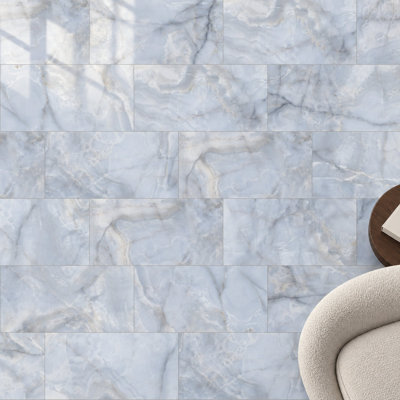 Onice Blue 12 in. x 24 in. Polished Porcelain Onyx Look Floor and Wall Tile (11.63 Sq. Ft./Case)