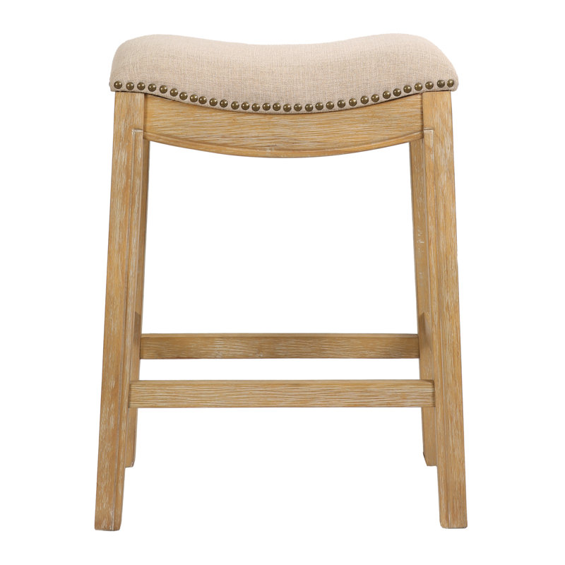 Goods Julian Wood Barstool with Faux-Leather Seat, Counter Stool (26" Seat Height), Cream/Natural