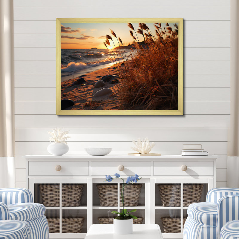 Amanollah Grass Sunrise Beach sur toile, H 12 po x l 20 po x P 1 po, Encadrement doré