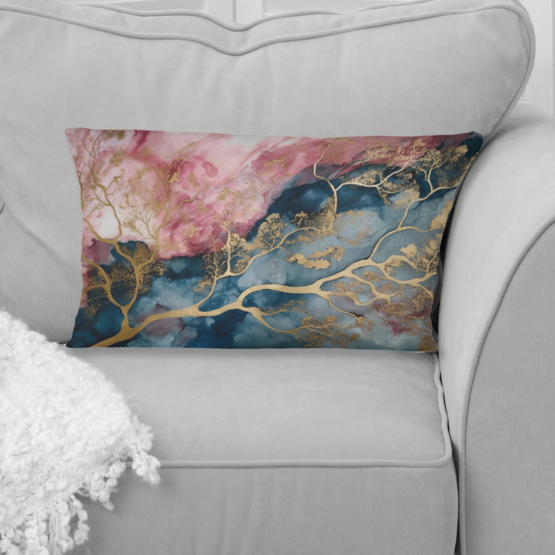 Exploration des profondeurs de la géode rose I - Coussin décoratif imprimé en marbre abstrait