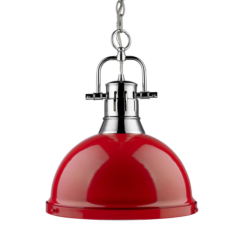 Luminaire suspendu en forme de dôme 1 lumière Alethia, Rouge, Chrome