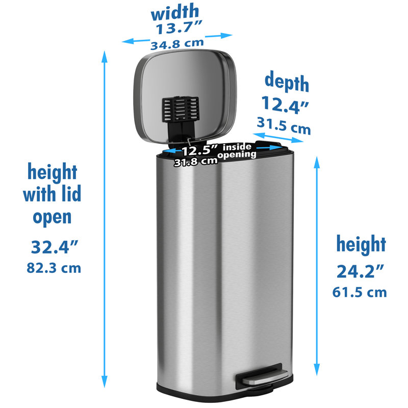 Poubelle à pédale en acier inoxydable 8 gallons softstep Deodorizer