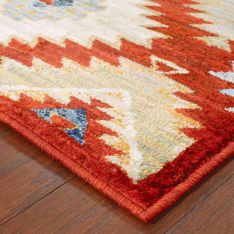 Tapis rouge / or Honaz Southwestern, Rectangle 9 pi 10 po x 12 pi 10 po