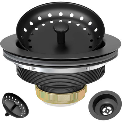 Vase de lavabo noir mat de 3 1/2 pouces en acier inoxydable 304 avec bouchon et crépine pour éviers de cuisine standard américains