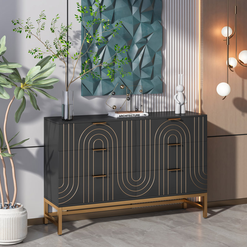 Aviva 47.24'' W 6 - Drawer Dresser, Black