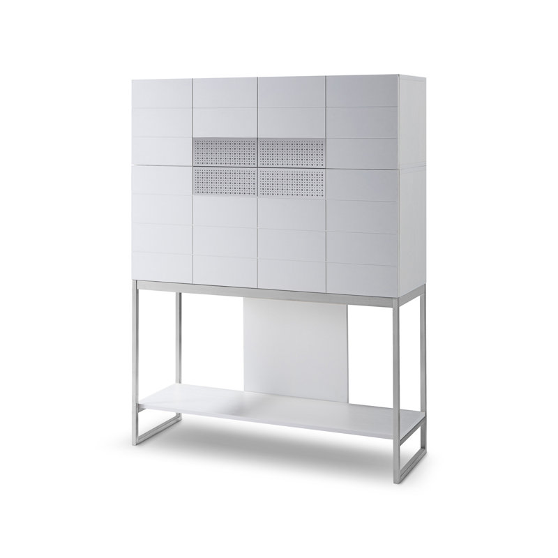 Gunver Metal Base Secretary Desk, Dark Chrome, White