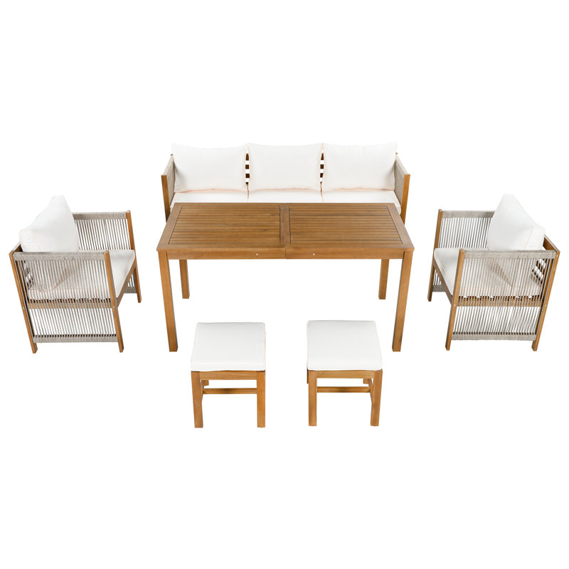 7 - Person Acacia Wood Patio Dining Set with Rectangular Table