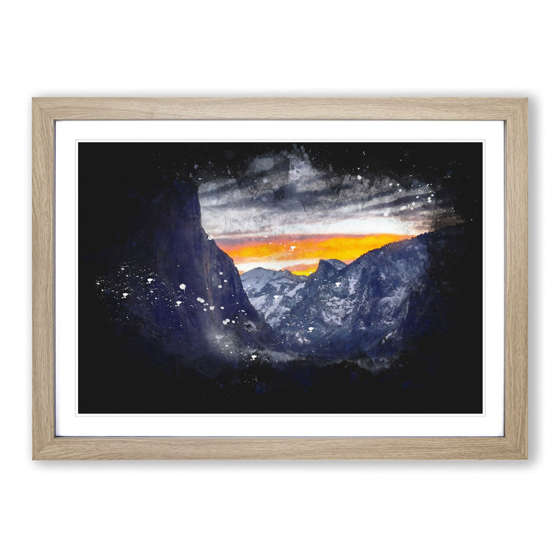 Sunset over Yosemite - Picture Frame Graphic Art Print, 62cm H x 87cm W x 2cm D, Oak Framed