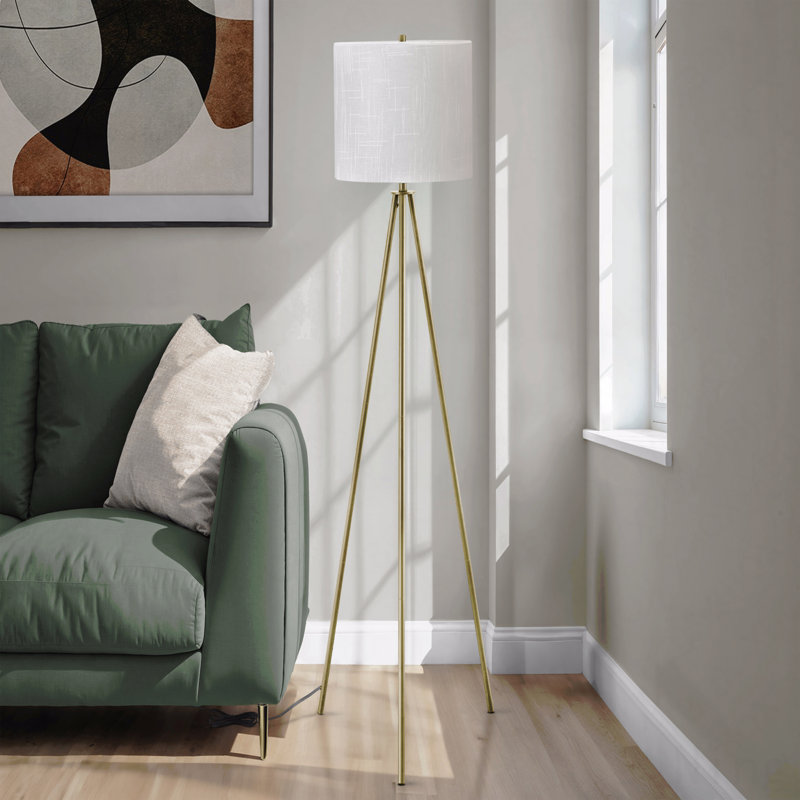 Lighting, 63"H, Floor Lamp, Brass Metal, Ivory / Cream Shade, Contemporary, Gold