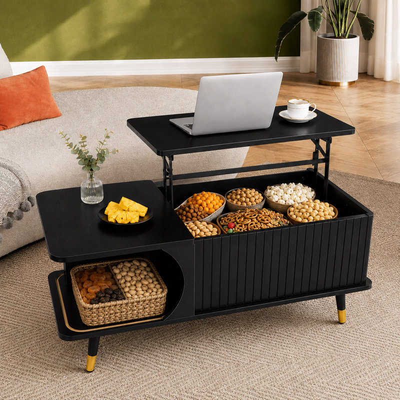 Table basse à plateau relevable en bois avec compartiment caché et grande tablette de rangement, table de salle à manger pour le bureau