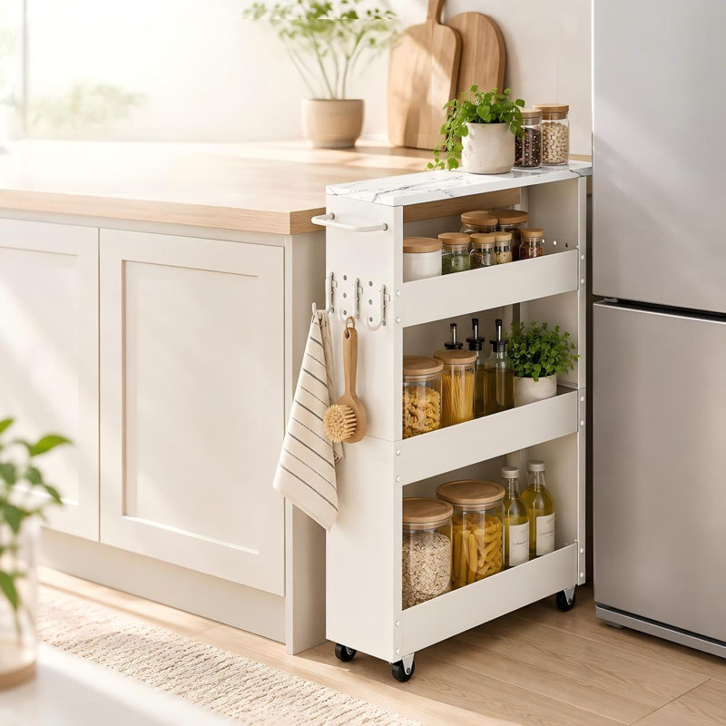 4 Tier Slim Storage Cart, 13cm Narrow Kitchen Trolley with Wheel