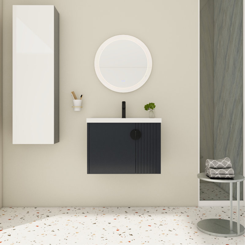 Meuble-lavabo 28 po avec lavabo en céramique - Porte murale à fermeture douce et poignées en métal pour salle de bain luxueuse