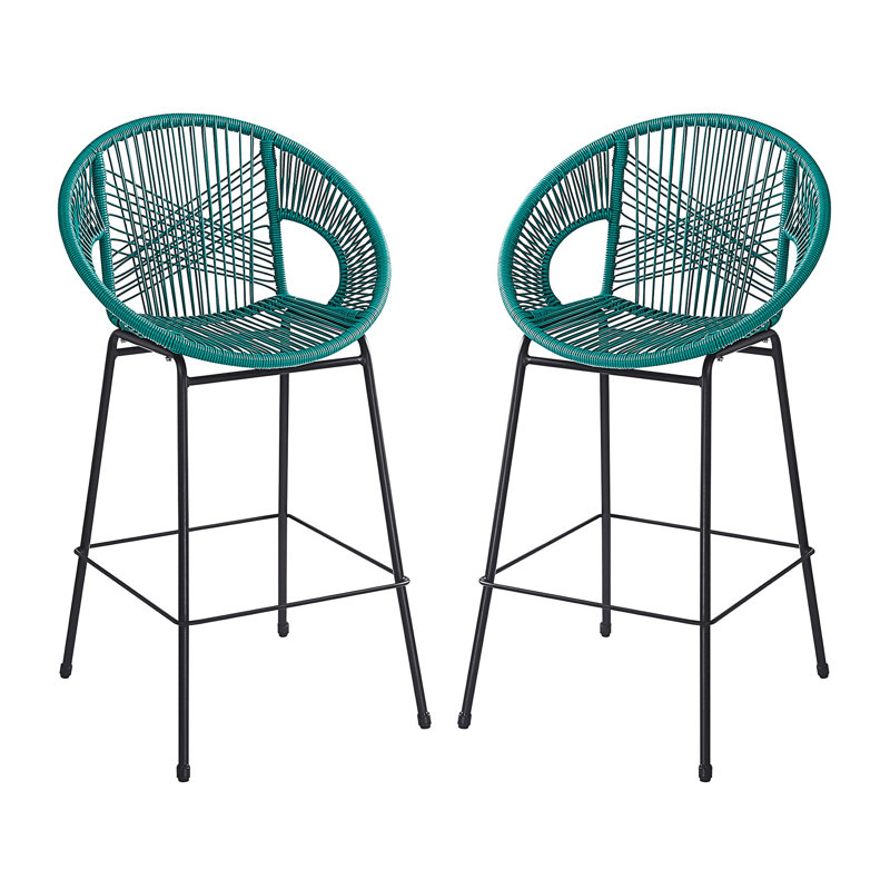 Ferrara Outdoor Patio Faux Wicker Barstool, Set Of 2, Teal