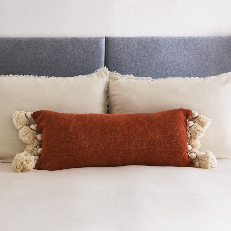  Housse de coussin rectangulaire 100% coton et insert, Brun, 14 po x 20 po