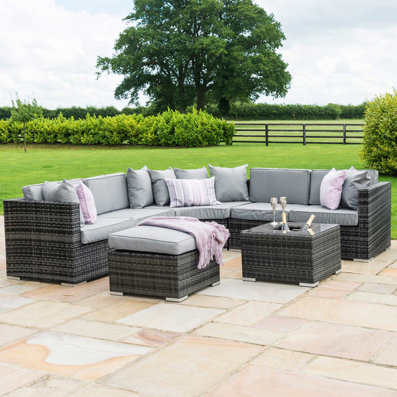 Renderos Barcelona Rattan Corner Group - with Ice Bucket, Mixed Dark Grey & Light Grey