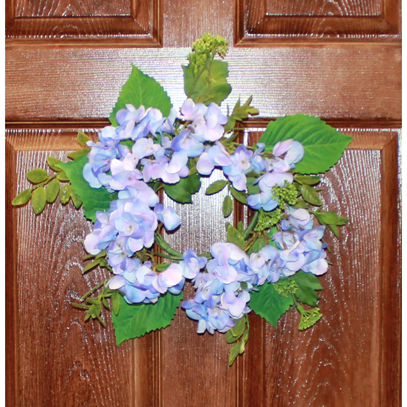 13" Purple Hydrangea Wreath with Green Leaves