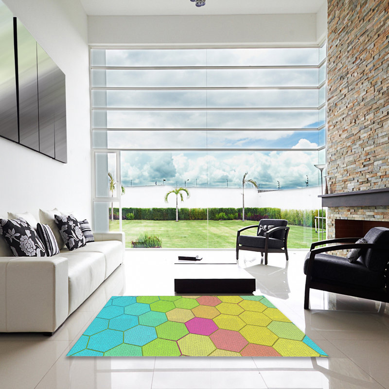 Tapis jaune à motif géométrique Kinchen, Carré 3 pi